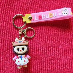 Labubu Pop Mart Silicone Monster Pink And Brown Cute Keychain Charm NWOT